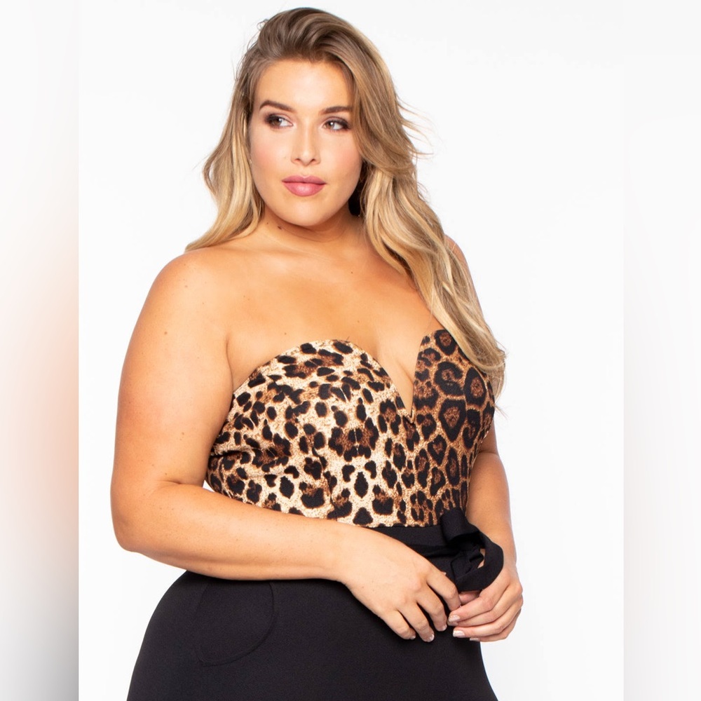 Curvy Sense Size 1X Plus Size Nova Leopard Top Jumpsuit